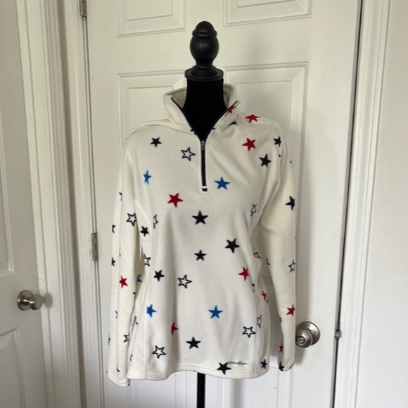 Eddie Bauer Cream Star Patterned Fleece Pullover - Picture 8 of 10